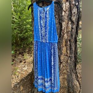 LOFT Blue and White Patterned Maxi Dress
